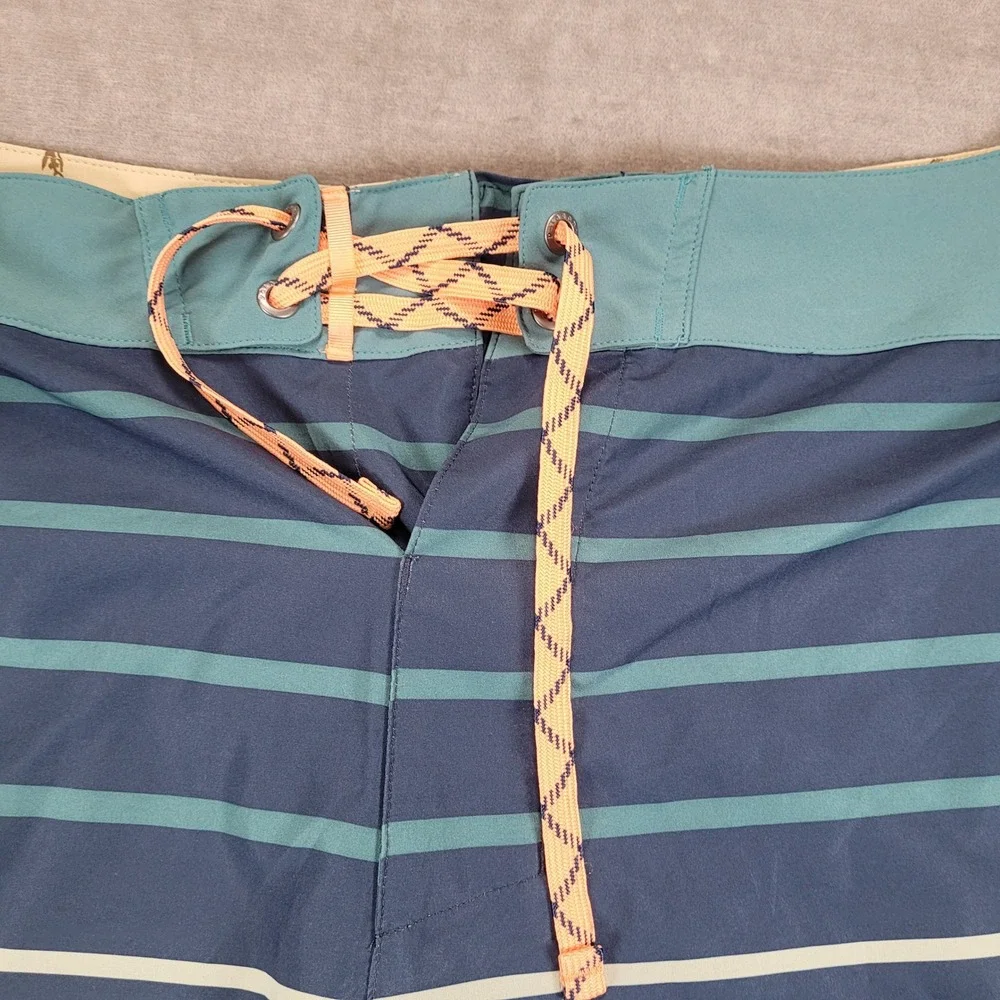 Patagonia Board Shorts Men's Size 38 Blue Teal Stripe Swim‎ Trunks Pockets